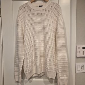 H&M Men's Crew Neck Sweater Cream 100% Cotton Patterned Knit L